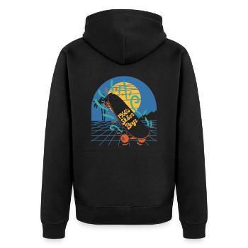 Skateboard Retro 60s Board Wheels Surf - Unisex Premium Organic Zip Hoodie - black - Back - Nico (187cm)