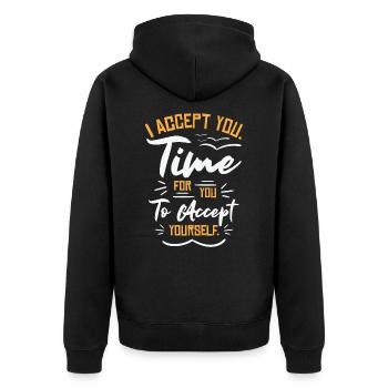 Inspirierender Motivator Selbstfürsorge - Unisex Premium Bio Zip Hoodie - Schwarz - Hinten - Nico (187cm)