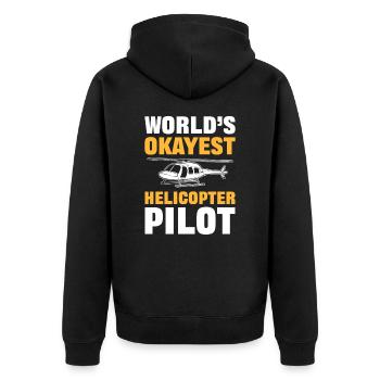 Worlds Okayest Helicopter Pilot - Unisex Premium Bio Zip Hoodie - Schwarz - Hinten - Nico (187cm)