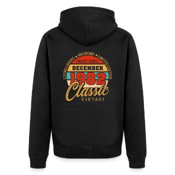 Retro 40 Jahre Dezember 1982 Geburtstag Vintage - Unisex Premium Bio Zip Hoodie - Schwarz - Hinten - Nico (187cm)