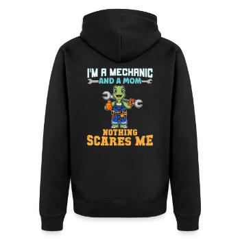 I'm A Mechanic And A Mom Nothing Scares Me - Unisex Premium Bio Zip Hoodie - Schwarz - Hinten - Nico (187cm)