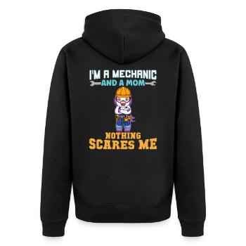 I'm A Mechanic And A Mom Nothing Scares Me - Unisex Premium Bio Zip Hoodie - Schwarz - Hinten - Nico (187cm)