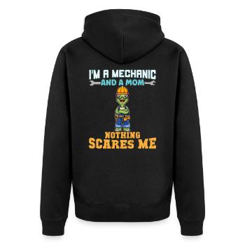 I'm A Mechanic And A Mom Nothing Scares Me - Unisex Premium Bio Zip Hoodie - Schwarz - Hinten - Nico (187cm)