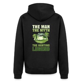 The Man The Myth The Hunting Legend - Unisex Premium Bio Zip Hoodie - Schwarz - Hinten - Nico (187cm)