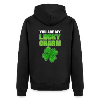 You Are My Lucky Charm St. Patrick's Day Shamrock - Unisex Premium Organic Zip Hoodie - black - Back - Nico (187cm)
