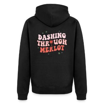 Durch Merlot flitzen lustiger Weihnachtswein - Unisex Premium Bio Zip Hoodie - Schwarz - Hinten - Nico (187cm)