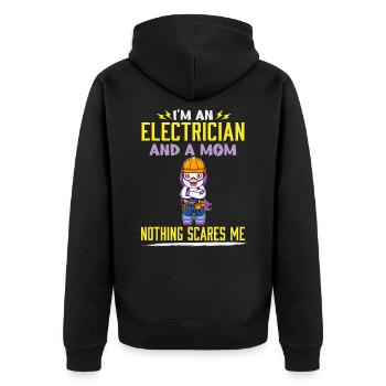 I'm An Electrician And A Mom Nothing Scares Me - Unisex Premium Bio Zip Hoodie - Schwarz - Hinten - Nico (187cm)