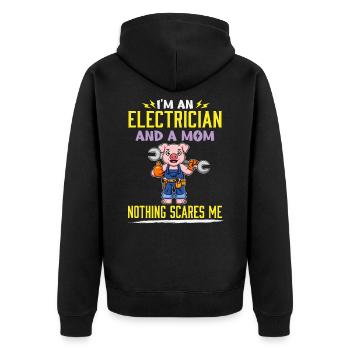 I'm An Electrician And A Mom Nothing Scares Me - Unisex Premium Bio Zip Hoodie - Schwarz - Hinten - Nico (187cm)