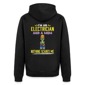 I'm An Electrician And A Mom Nothing Scares Me - Unisex Premium Bio Zip Hoodie - Schwarz - Hinten - Nico (187cm)