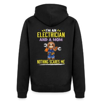 I'm An Electrician And A Mom Nothing Scares Me - Unisex Premium Bio Zip Hoodie - Schwarz - Hinten - Nico (187cm)