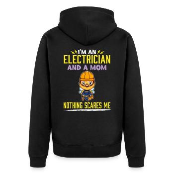 I'm An Electrician And A Mom Nothing Scares Me - Unisex Premium Bio Zip Hoodie - Schwarz - Hinten - Nico (187cm)