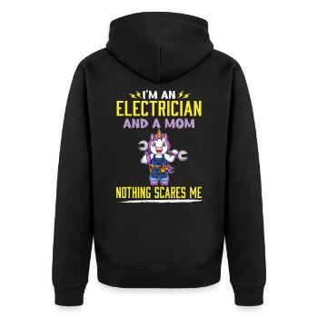 I'm An Electrician And A Mom Nothing Scares Me - Unisex Premium Bio Zip Hoodie - Schwarz - Hinten - Nico (187cm)