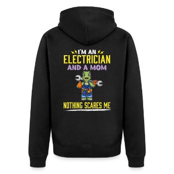 I'm An Electrician And A Mom Nothing Scares Me - Unisex Premium Bio Zip Hoodie - Schwarz - Hinten - Nico (187cm)
