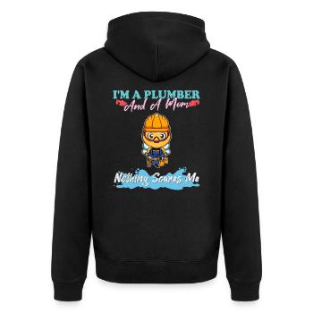 Je suis plombier et maman rien ne me fait peur - Veste à capuche bio Premium Unisexe - noir - Dos - Nico (187cm)