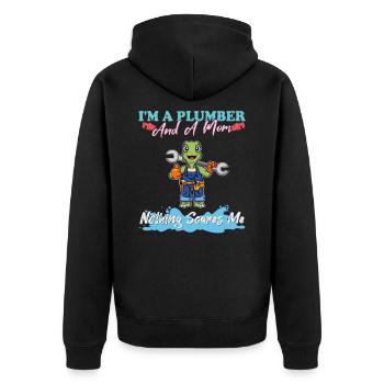 I'm A Plumber And A Mom Nothing Scares Me - Unisex Premium Bio Zip Hoodie - Schwarz - Hinten - Nico (187cm)