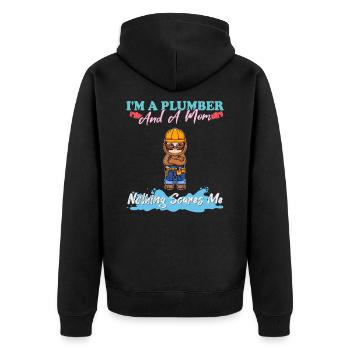 Je suis plombier et maman rien ne me fait peur - Veste à capuche bio Premium Unisexe - noir - Dos - Nico (187cm)
