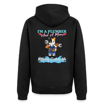 Je suis plombier et maman rien ne me fait peur - Veste à capuche bio Premium Unisexe - noir - Dos - Nico (187cm)