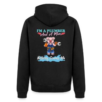 Je suis plombier et maman rien ne me fait peur - Veste à capuche bio Premium Unisexe - noir - Dos - Nico (187cm)