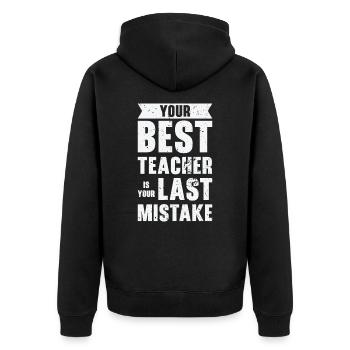 Fehler Weisheit Zitate Unvollkommenheit Leben - Unisex Premium Bio Zip Hoodie - Schwarz - Hinten - Nico (187cm)