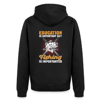 Education Is Important but Fishing Is Importanter - Unisex Premium Bio Zip Hoodie - Schwarz - Hinten - Nico (187cm)