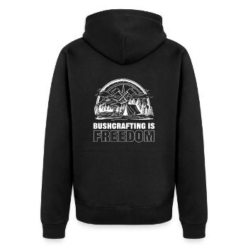 Bushcrafting is Freedom Bushcrafter Natural - Unisex Premium Bio Zip Hoodie - Schwarz - Hinten - Nico (187cm)