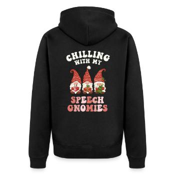 Chilling With My Speech Gnomies Xmas SLP - Unisex Premium Organic Zip Hoodie - black - Back - Nico (187cm)