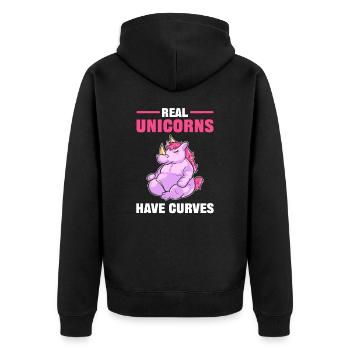 Real Unicorns Have Curves Rhino Rhinoceros - Unisex Premium Bio Zip Hoodie - Schwarz - Hinten - Nico (187cm)