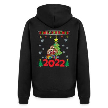Noël en famille 2022 Drôle d’amoureux de Noël assorti - Veste à capuche bio Premium Unisexe - noir - Dos - Nico (187cm)