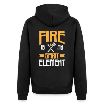 Kochen Grillen Feuergeist Element Koch und Griller - Unisex Premium Bio Zip Hoodie - Schwarz - Hinten - Nico (187cm)