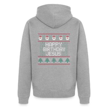 Happy Birthday Jesus Ugly Christmas - Veste à capuche bio Premium Unisexe - gris chiné - Dos - Nico (187cm)