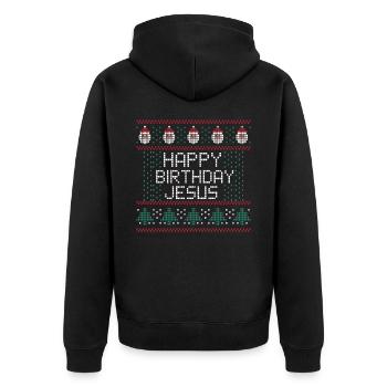 Happy Birthday Jesus Ugly Christmas - Unisex Premium Bio Zip Hoodie - Schwarz - Hinten - Nico (187cm)