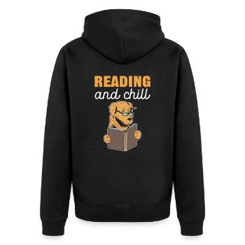 Reading and Chill Book Lover Librarian Book Reader - Unisex Premium Bio Zip Hoodie - Schwarz - Hinten - Nico (187cm)