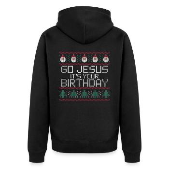 Go Jesus it's Your Birthday Ugly Christmas - Unisex Premium Organic Zip Hoodie - black - Back - Nico (187cm)