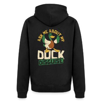 Ask Me About My Duck Disguise Duck Lover Rubber - Unisex Premium Bio Zip Hoodie - Schwarz - Hinten - Nico (187cm)