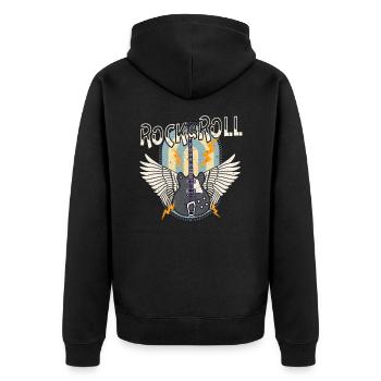 Rock & Roll vintage Retro E-Gitarre Flügel - Unisex Premium Bio Zip Hoodie - Schwarz - Hinten - Nico (187cm)