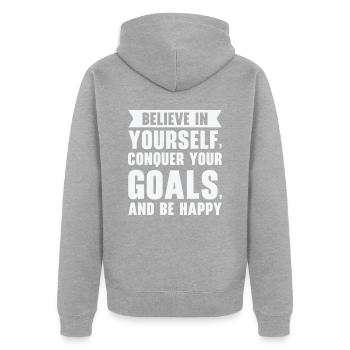 Goal Life Quotes Happy Positive Message - Veste à capuche bio Premium Unisexe - gris chiné - Dos - Nico (187cm)