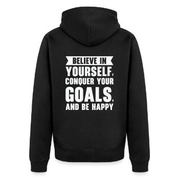 Ziel Leben Zitate Glücklich Positive Botschaft - Unisex Premium Bio Zip Hoodie - Schwarz - Hinten - Nico (187cm)