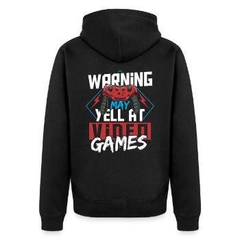 Warning May Yell At Video Games Gamer Gaming - Unisex Premium Bio Zip Hoodie - Schwarz - Hinten - Nico (187cm)