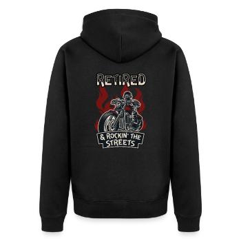 Pensioner Biker Street Rocking Motorcycle - Unisex Premium Organic Zip Hoodie - black - Back - Nico (187cm)