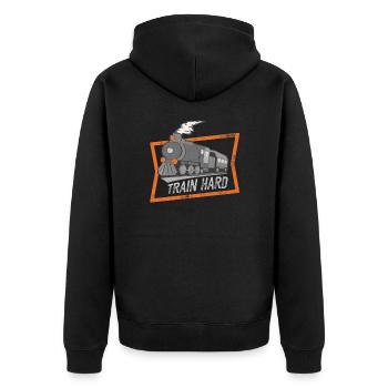 Dampflok Lokomotive Eisenbahnliebhaber Lover - Unisex Premium Bio Zip Hoodie - Schwarz - Hinten - Nico (187cm)