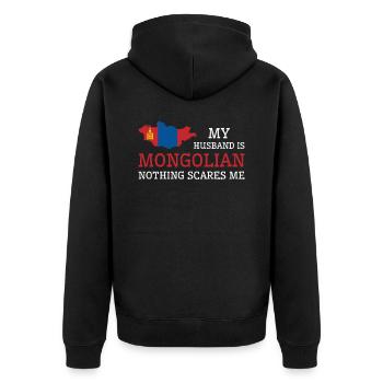 Nichts macht mir Angst Mongolischer Ehemann - Unisex Premium Bio Zip Hoodie - Schwarz - Hinten - Nico (187cm)