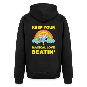 Rainbow Animal Singing Playing Unicorn Lover - Unisex Premium Organic Zip Hoodie - black - Back - Nico (187cm)