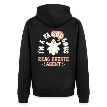 Faboolous Immobilienmakler Halloween Retro - Unisex Premium Bio Zip Hoodie - Schwarz - Hinten - Nico (187cm)