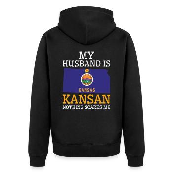 Nichts macht mir Angst Kansan Ehemann Kansas - Unisex Premium Bio Zip Hoodie - Schwarz - Hinten - Nico (187cm)