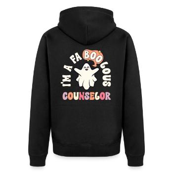 Faboolous Counselor Retro Halloween School - Unisex Premium Organic Zip Hoodie - black - Back - Nico (187cm)