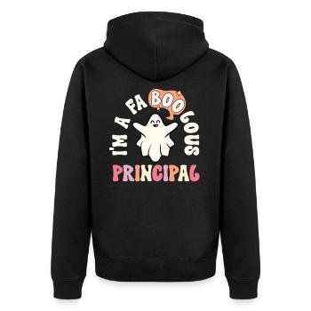 Faboolous Principal Retro Halloween Vintage - Unisex Premium Organic Zip Hoodie - black - Back - Nico (187cm)