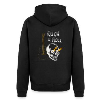 Totenkopf Rocker Rock & Roll Gitarre Musiker - Unisex Premium Bio Zip Hoodie - Schwarz - Hinten - Nico (187cm)