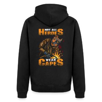 Nicht alle Helden tragen Umhänge Lustiges Schweißen Cool - Unisex Premium Bio Zip Hoodie - Schwarz - Hinten - Nico (187cm)