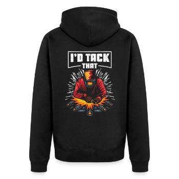 Ich würde diesen lustigen Schweiß-Wortspiel Eisenarbeiter anheften - Unisex Premium Bio Zip Hoodie - Schwarz - Hinten - Nico (187cm)