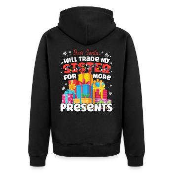 Lieber Weihnachtsmann wird Schwester passende Geschwister tauschen - Unisex Premium Bio Zip Hoodie - Schwarz - Hinten - Nico (187cm)